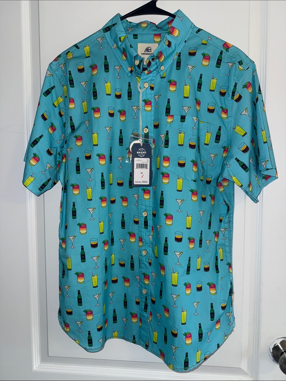Surfside Supply Men's Turquoise Cocktail Print Short Sleeve Button-Down Shirt